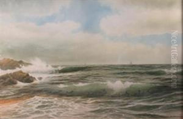 Ship Off A Rocky Coast Oil Painting by George Howell Gay