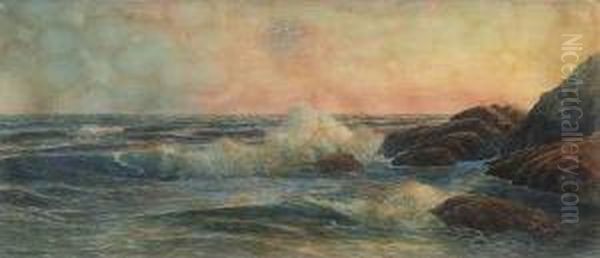 Seabreaking On A Rocky Shore Oil Painting by George Howell Gay