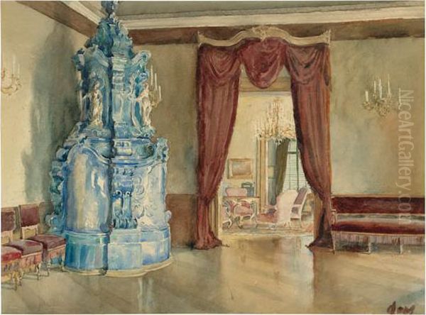 Parlor With A Delft Oven. Oil Painting by Walter Gay