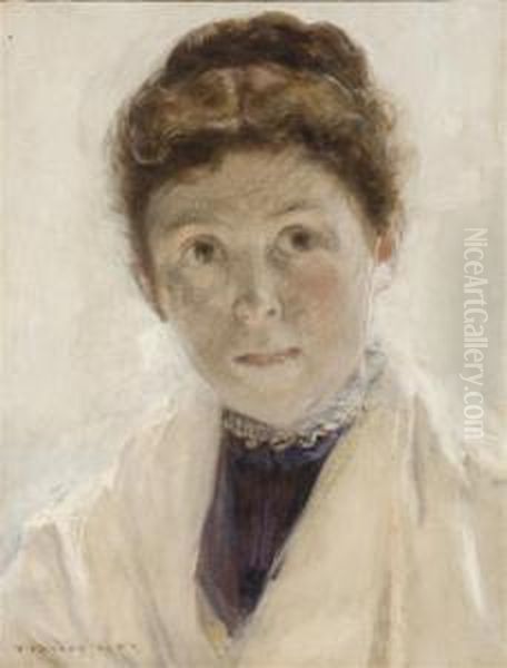 Portrait De Femme Au Chale Blanc Oil Painting by Walter Gay