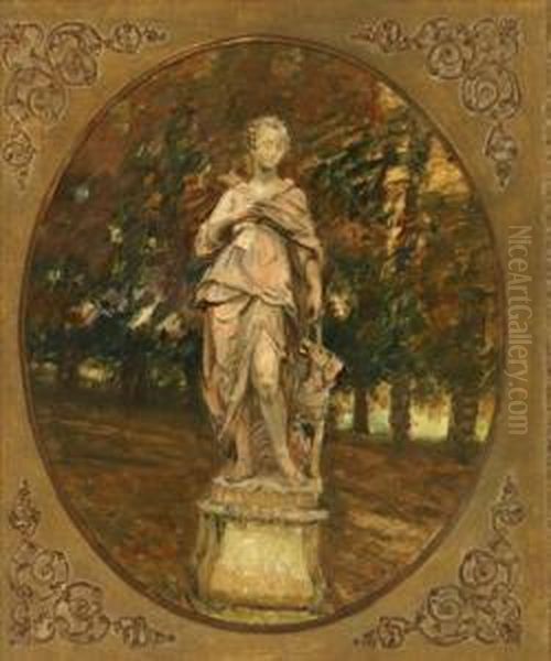 Statue Of Diana In A Garden Oil Painting by Walter Gay