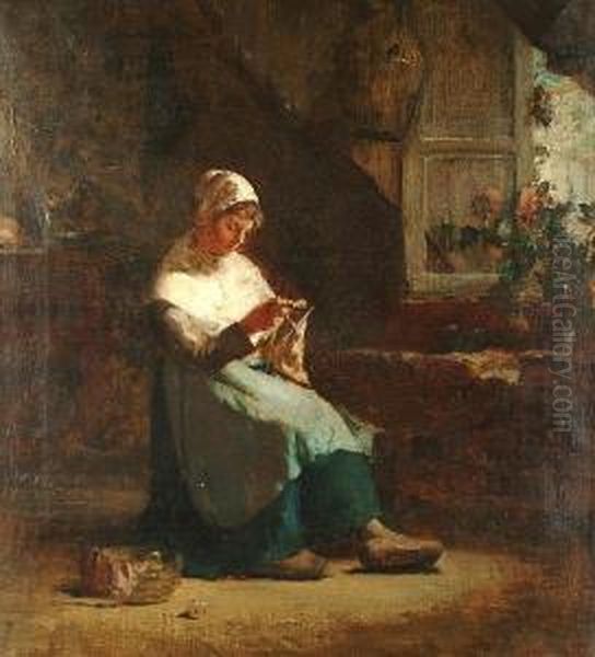 Knitting. Oil Painting by Walter Gay