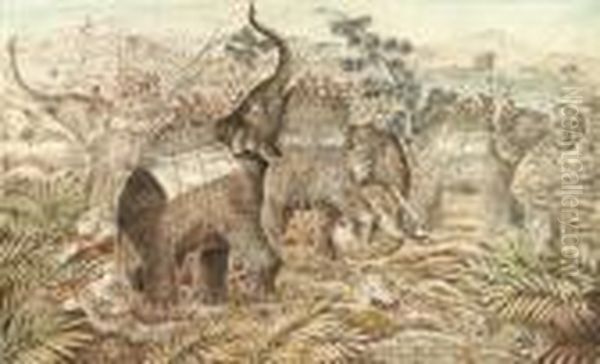 La Chasse Au Tigre A Dos D'elephant Oil Painting by Walter Gay