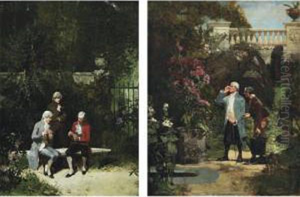 Card Players And The Amateur Botanist Oil Painting by Walter Gay