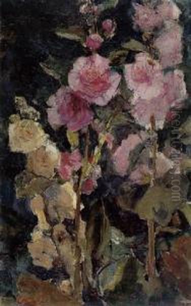 Study Of Hollyhocks Oil Painting by Walter Gay