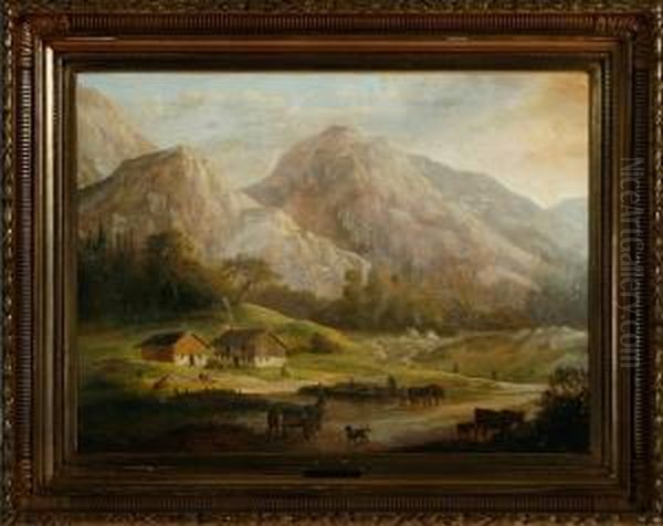 A Southern European Mountain Landscape Oil Painting by Christian David Gebauer