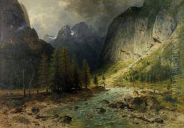 Wimbachtal Oil Painting by Ludwig Gebhardt