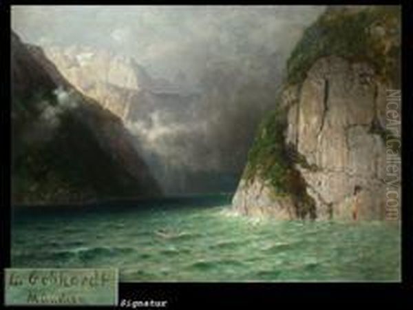 Gebirgssee Oil Painting by Ludwig Gebhardt