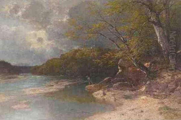 Angler Am Isar-ufer Oil Painting by Ludwig Gebhardt