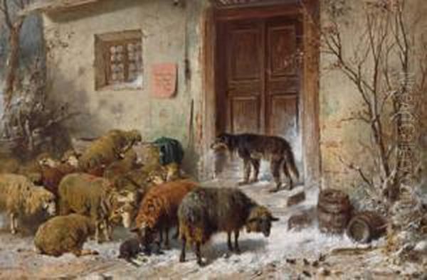 Pecore E Cane Pastore Oil Painting by Friedrich Otto Gebler