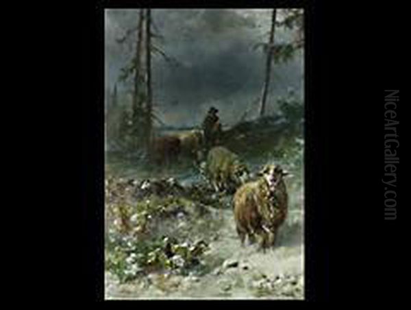 Die Heimkehr Des Schafhirten Vor Dem Gewitter Oil Painting by Friedrich Otto Gebler