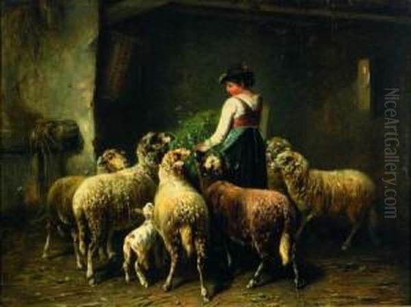 Tending To Sheep Oil Painting by Friedrich Otto Gebler