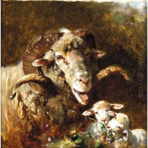 Ram And Two Lambs Oil Painting by Friedrich Otto Gebler