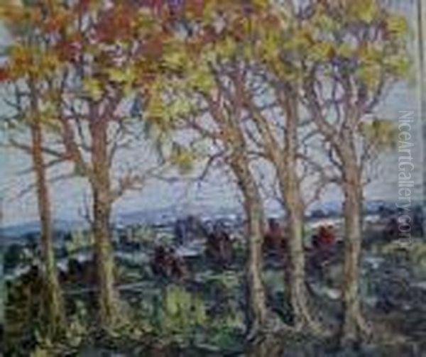 Trees In Autumn Oil Painting by Leonid Gechtoff