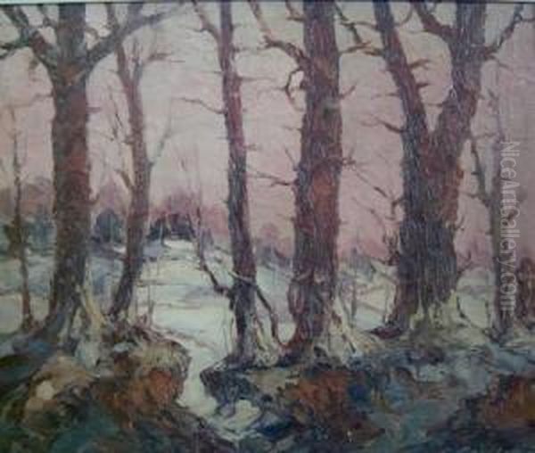 Winter In New Jersey Oil Painting by Leonid Gechtoff