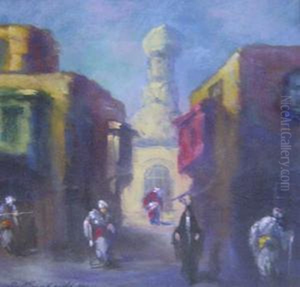 North African Street Scene Oil Painting by Leonid Gechtoff