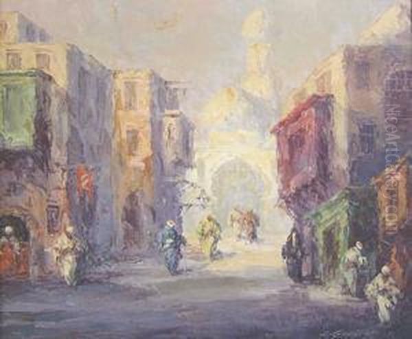 Cairo Street Scene Oil Painting by Leonid Gechtoff