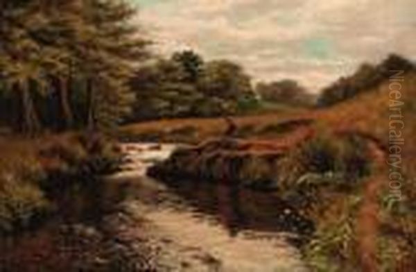 An Angler On The Bank Of A River Oil Painting by William Geddes