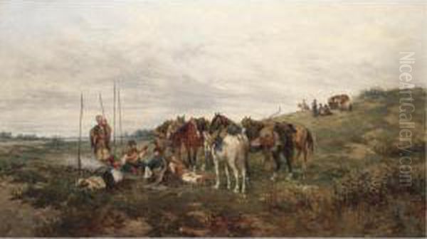 Cossack Encampment Oil Painting by Ludwik Gedlek