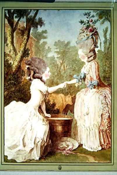 Madame de la Houze et Mademoiselle de Longueil Oil Painting by Louis Carrogis Carmontelle