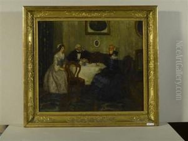 Gesellschaft Beim Kaffee. 1910. Oil Painting by Walter Geffcken