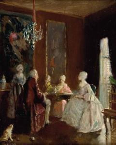 Feine Gesellschaft Im Salon Oil Painting by Walter Geffcken