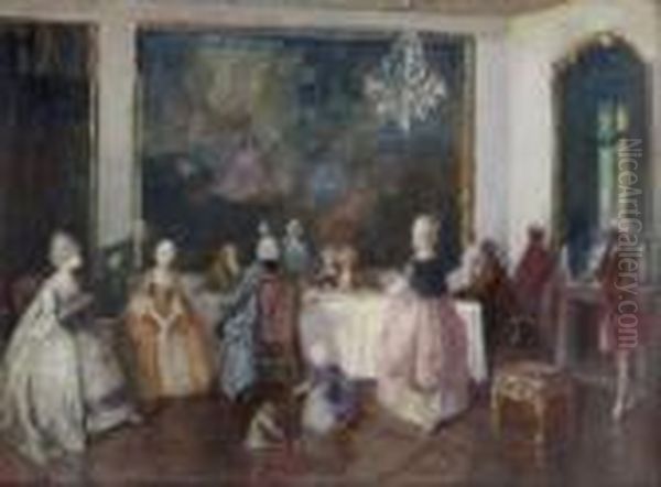 Tafelrunde Im
 Rokokosalon. Oil Painting by Walter Geffcken