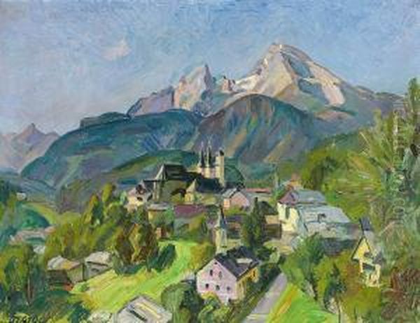 Blick Auf Berchtesgaden Mit Gebirgspanorama An Einem Sonnigen Sommertag Oil Painting by Otto Geigenberger