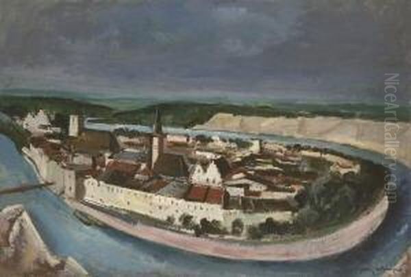 Am Inn Oil Painting by Otto Geigenberger