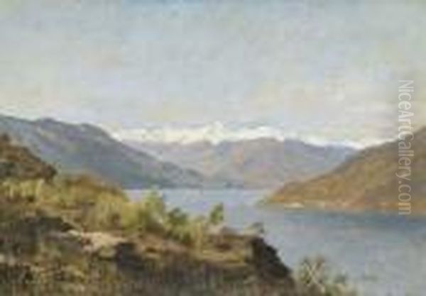 Landschaft Am Vierwaldstattersee. Oil Painting by Johann Joseph Geisser