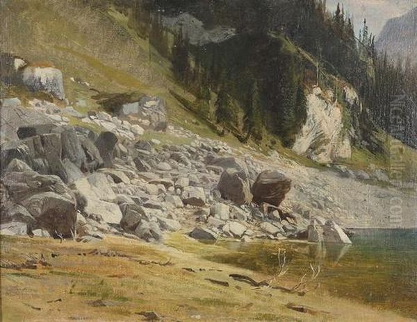 Bergsee In Der Talschaft Von Les Ormonts. Oil Painting by Johann Joseph Geisser