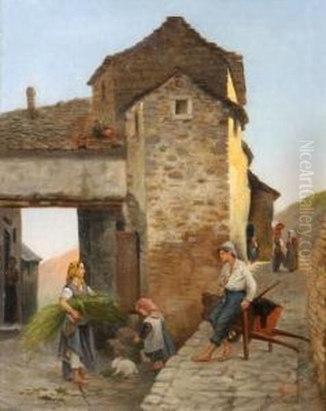 Contadini Nel Borgo Oil Painting by Lorenzo Gelati