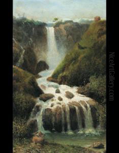 La Cascata Delle Marmore Oil Painting by Lorenzo Gelati