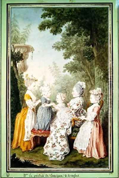 Marie Elisabeth presidente de Lamoignon et ses enfants Oil Painting by Louis Carrogis Carmontelle