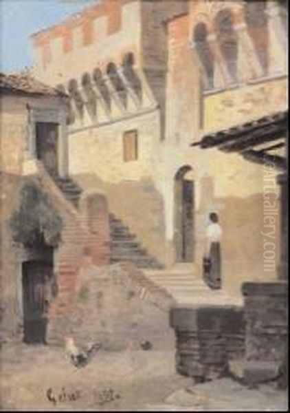 Cortile Di Castello Oil Painting by Lorenzo Gelati