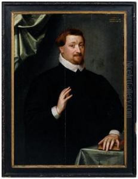 Portrait Of A Gentleman With His Hand On A Book Oil Painting by Gortzius Geldorp