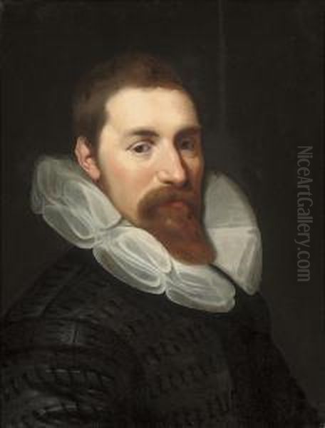 Portrait Of A Gentleman, Bust-length, In A Black Coat And Whiteruff Oil Painting by Gortzius Geldorp