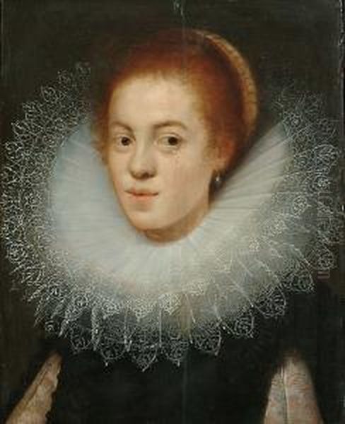 Portrait, Bust Length, Of A Lady Wearing A Lace Edged Ruff Collar Oil Painting by Gortzius Geldorp