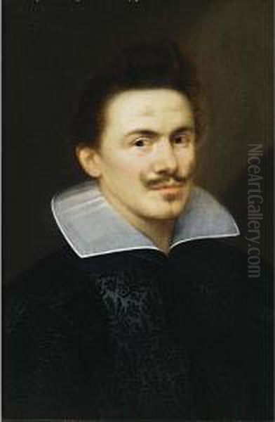 A Portrait Of A Man, Aged 28, Bust Length, Wearing A Black Costume With White Collar Oil Painting by Gortzius Geldorp