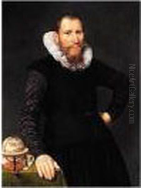 Portrait Of A Gentleman, Three 
Quarter Length, Wearing Black, Standing Beside A Table With A Celestial 
Globe Oil Painting by Gortzius Geldorp