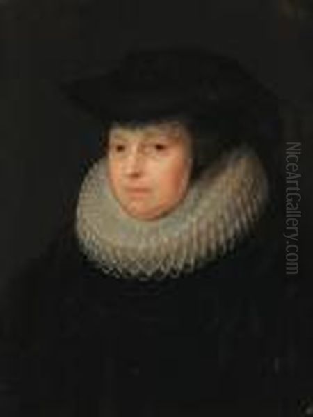 Portrait Of A Lady, Half-length, In Black Costume And A Ruff Oil Painting by Gortzius Geldorp