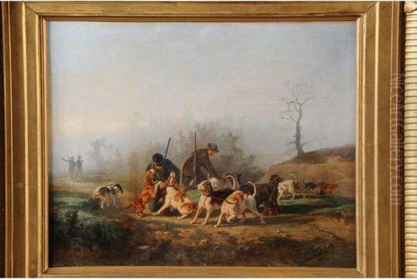  Garde Chasse Et Ses Chiens  Oil Painting by Jules Bertrand Gelibert