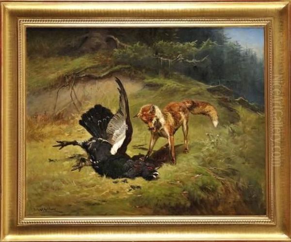 Renard Et Coq De Bruyere Oil Painting by Jules Bertrand Gelibert