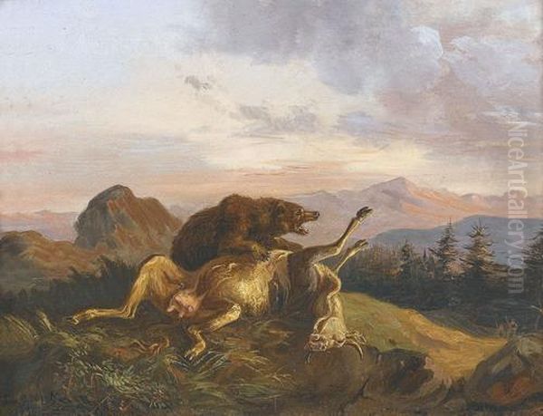 Auf Der Barenjagd Oil Painting by Jules Bertrand Gelibert