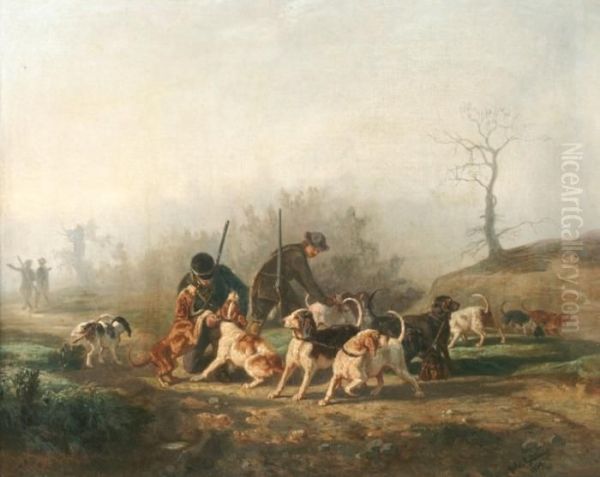 Le Depart Pour La Chasse Oil Painting by Jules Bertrand Gelibert