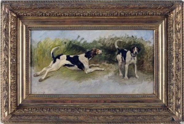 Deux Chiens De Meute Fox-hound Oil Painting by Jules Bertrand Gelibert