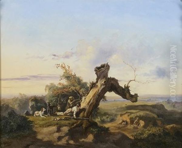 La Chasse Au Lion Oil Painting by Jules Bertrand Gelibert