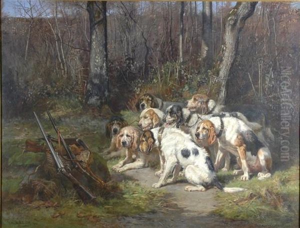 Preparing For The Hunt Oil Painting by Jules Bertrand Gelibert