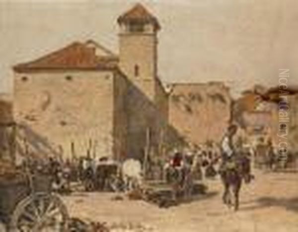 Market Placein The South Oil Painting by Johann Nepomuk Geller