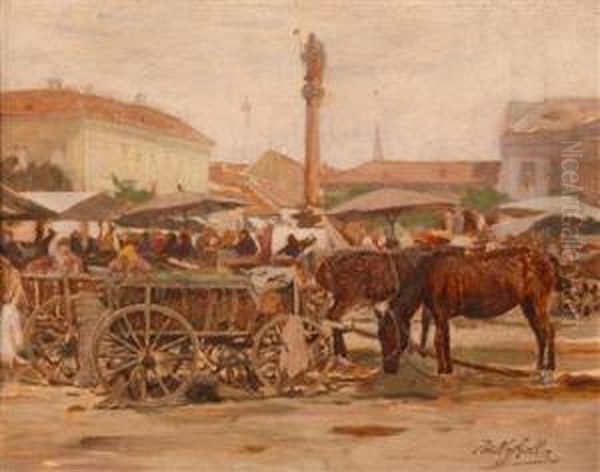 Markttag In Znaim Oil Painting by Johann Nepomuk Geller